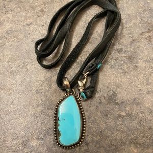 Authentic Turquoise Pendant Sterling Silver Black Leather Chain NWOT